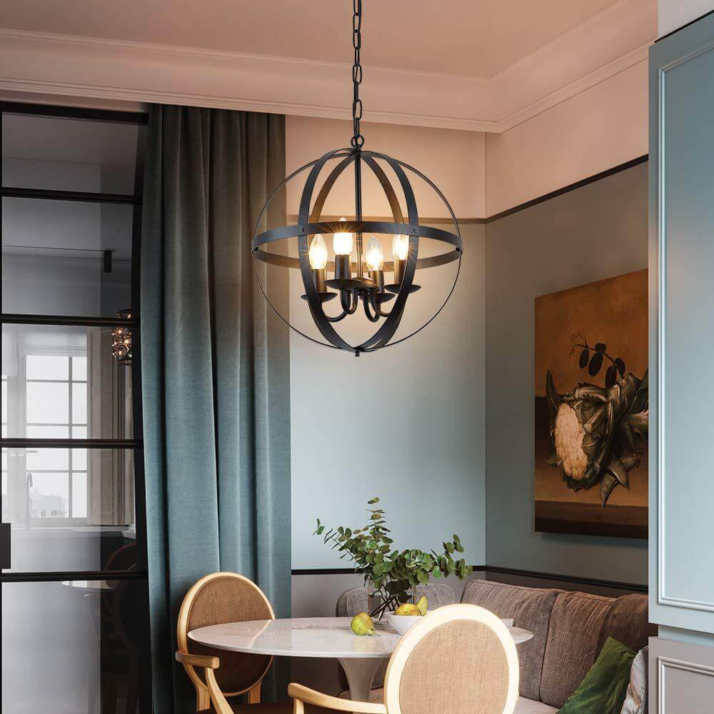 Industrial 4-Light Globe Metal Chandeliers