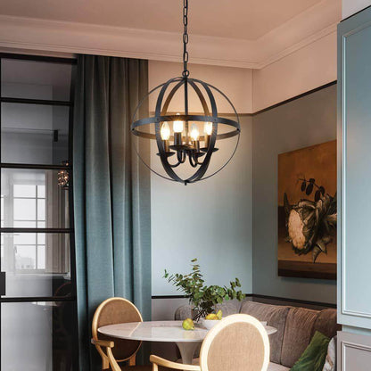 Industrial 4-Light Globe Metal Chandeliers