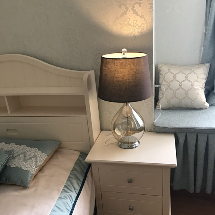 Modern Cognac Fabric Shade Glass Base 1-Light Table Lamp