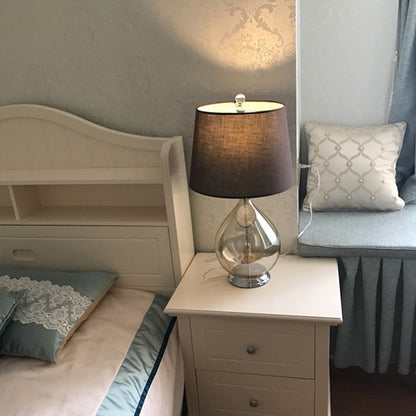 Modern Cognac Fabric Shade Glass Base 1-Light Table Lamp