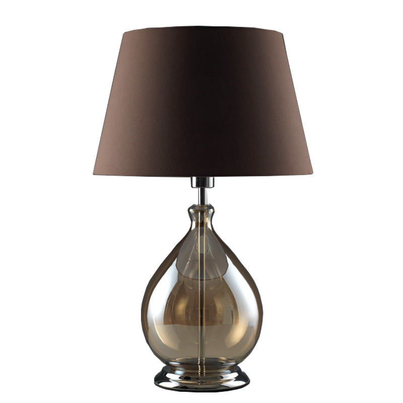 Modern Cognac Fabric Shade Glass Base 1-Light Table Lamp