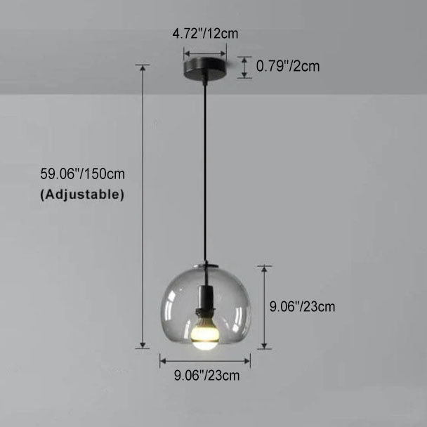 Minimalist Smoke Gray 1-Light Hand-Blown Glass Dome Pendant Light