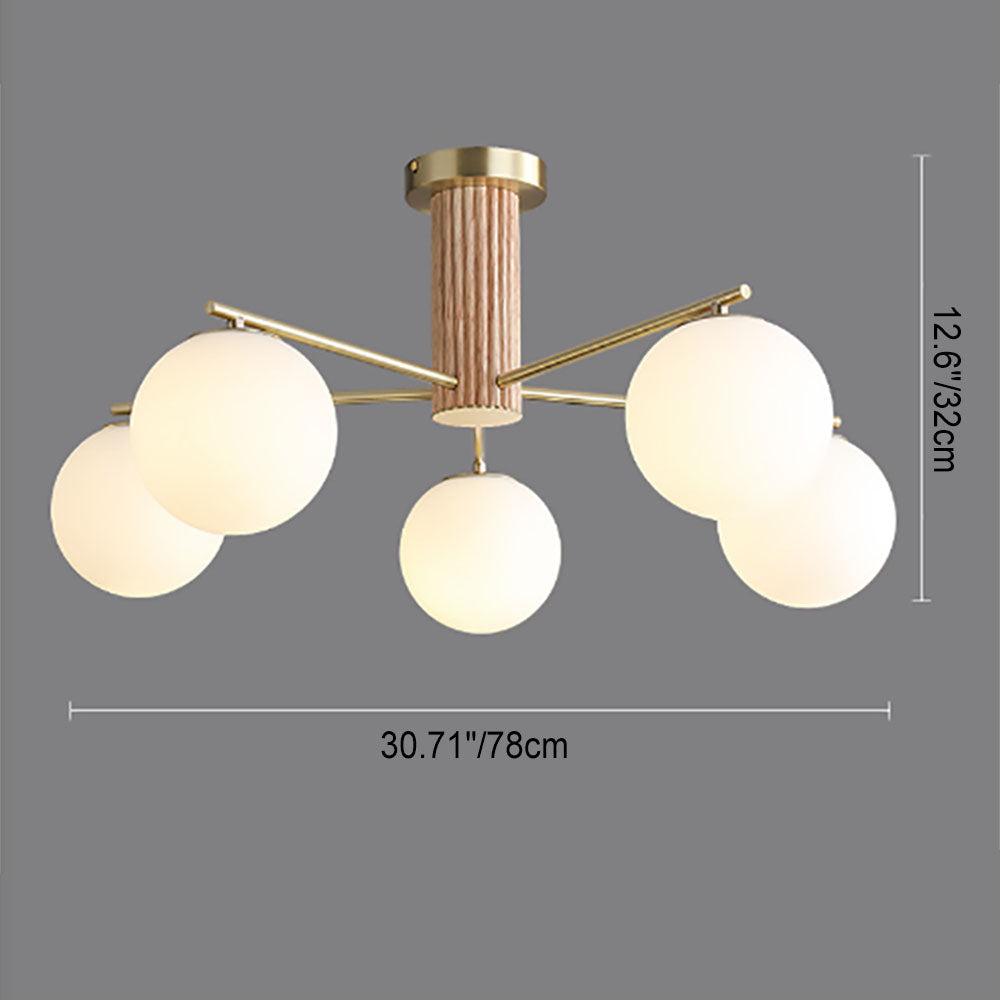 Modern Creative Minimalist Copper Glass Sphere 3/5-Light Semi-Flush Mount Ceiling Light