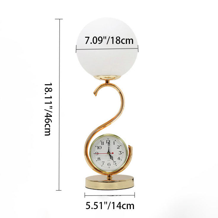 Contemporary Creative Orb Clock Iron Glass 1-Light Table Lamp For Bedroom