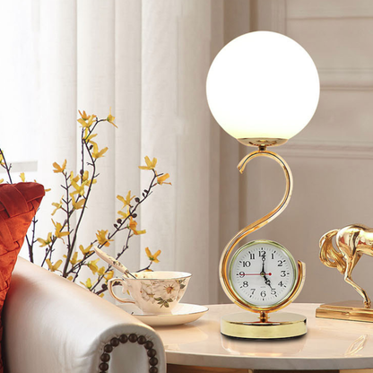 Contemporary Creative Orb Clock Iron Glass 1-Light Table Lamp For Bedroom