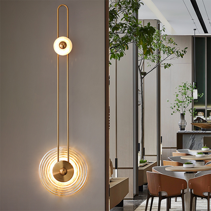 Modern Art Deco Water Grain Glass Shade Iron Long Pole LED Wall Sconce Lamp For Living Room