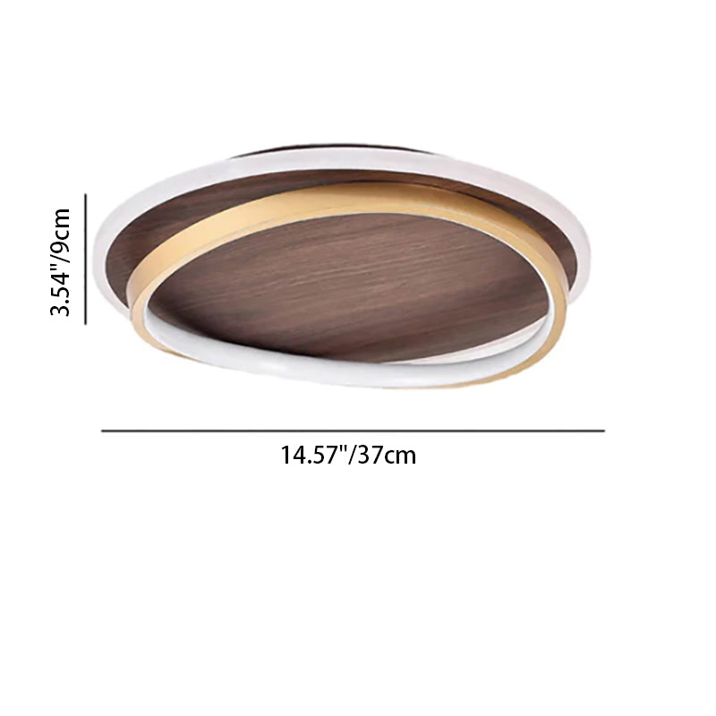 Nordic Minimalist Circular Walnut Grain LED Flush Mount Ceiling Light