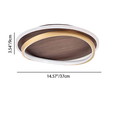 Nordic Minimalist Circular Walnut Grain LED Flush Mount Ceiling Light