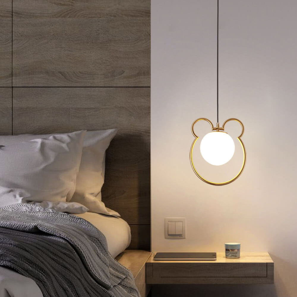 Contemporary Creative Mouse Iron Frame Globe Glass Shade 1-Light Pendant Light For Bedroom