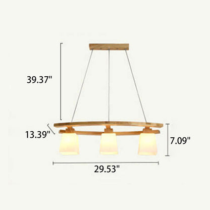 Nordic Minimalist Solid Wood Glass Island Light 3-Light Chandelier