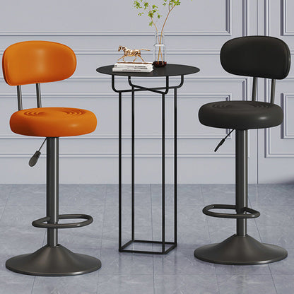 Contemporary Luxury Round Faux Leather Upholstered Swivel Bar Stool Height Adjustable Footrest For Dining Room