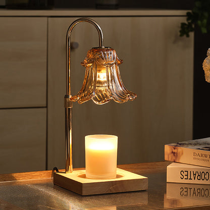 Modern Art Deco Floral Glass Metal Wood 1-Light Melting Wax Table Lamp For Bedroom