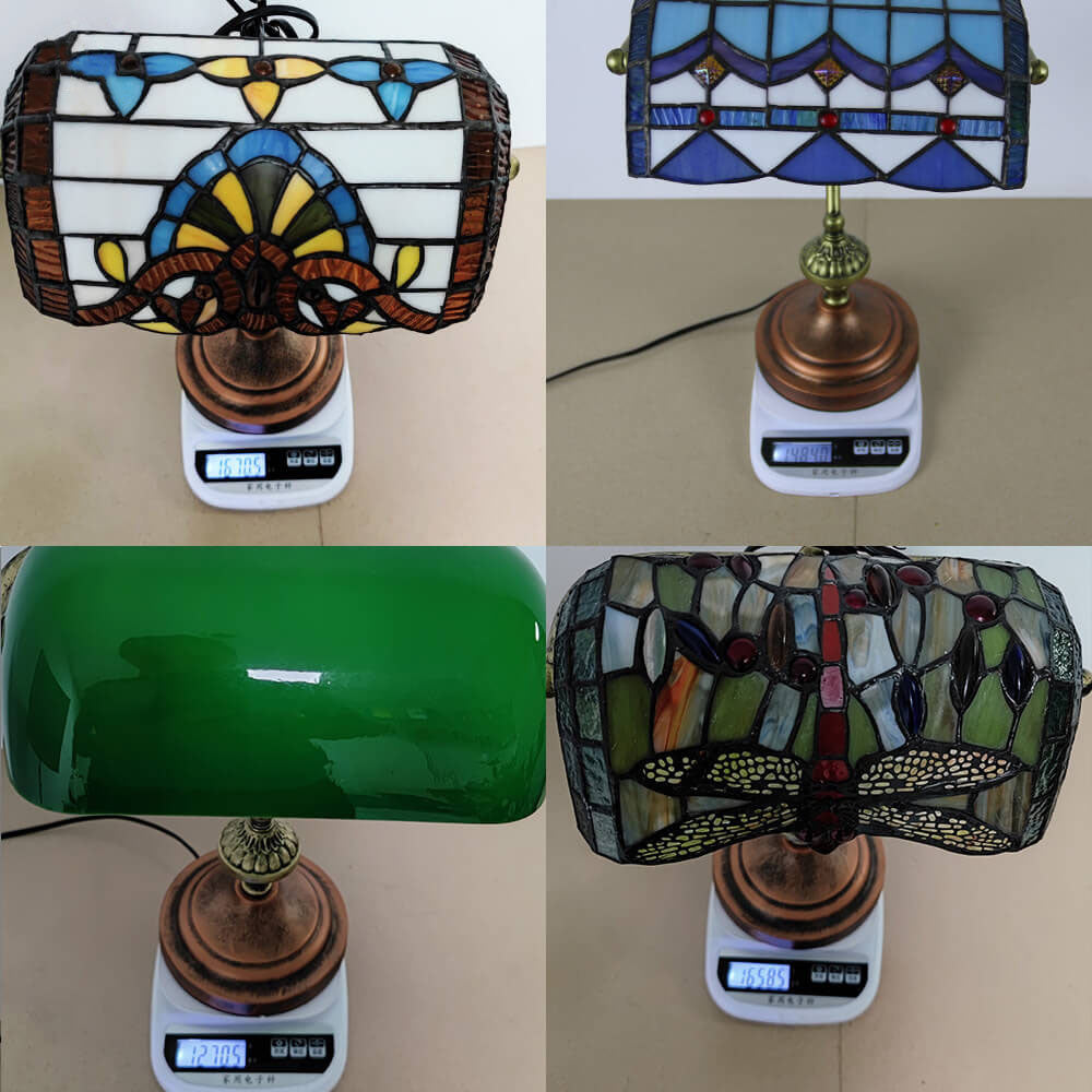 European Tiffany Vintage Bank Glass Hardware 1-Light Table Lamp
