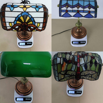 European Tiffany Vintage Bank Glass Hardware 1-Light Table Lamp