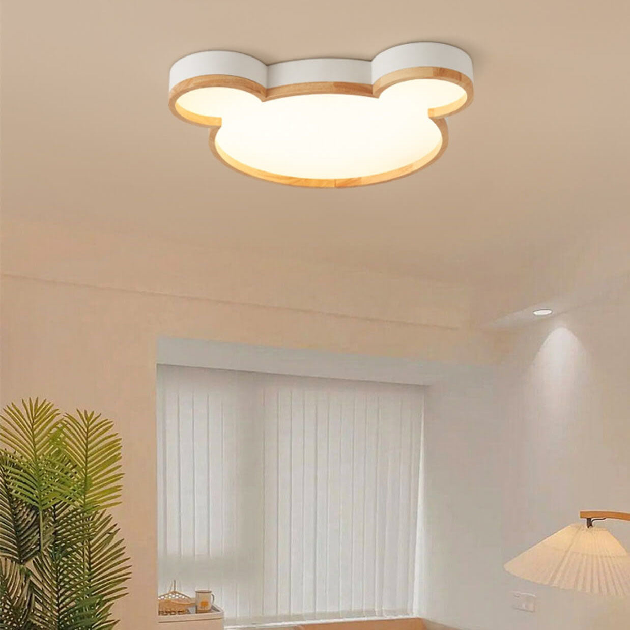 Nordic Wood Bear Shape LED Kids Flush Mount Ceiling Light