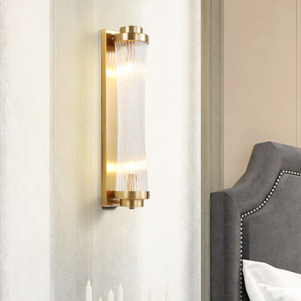 Traditional European Iron Glass Cylinder 2-Light Wall Sconce Lamp For Living Room