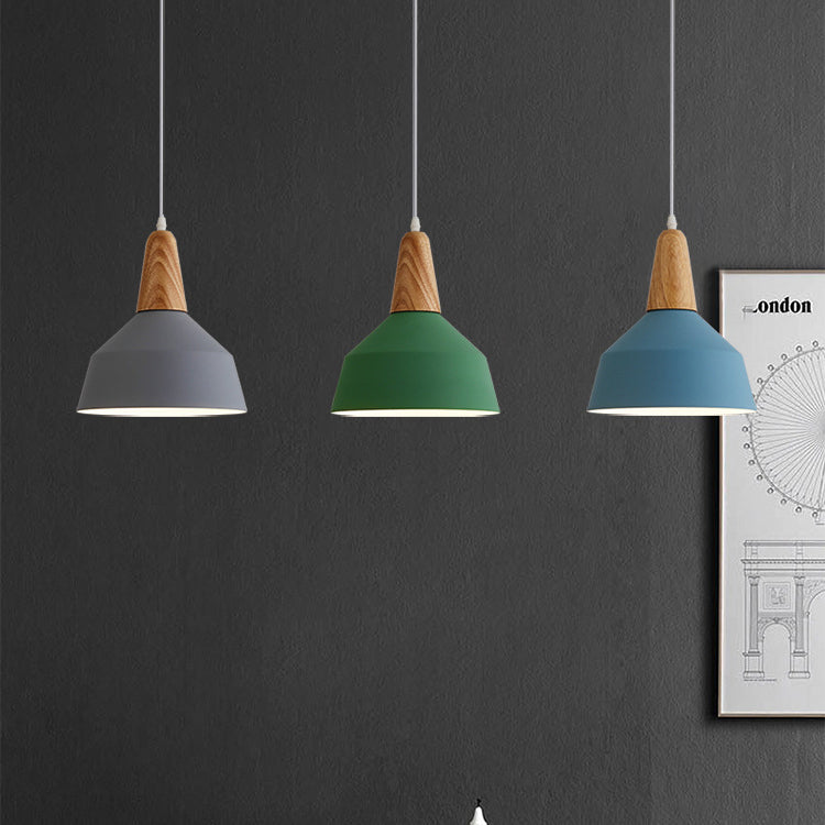 Nordic Minimalist Macaron Solid Color Aluminum Wood 1-Light Pendant Light