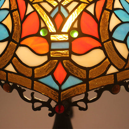 Traditional Tiffany Resin Zinc Alloy Glass Dome Bead 1-Light Table Lamp For Bedside