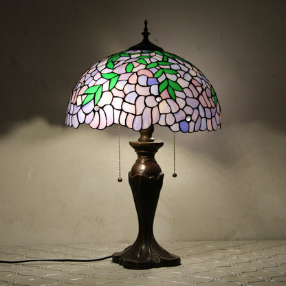 Tiffany European Retro Flowers Stained Glass Pull Cord 1-Light Table Lamp
