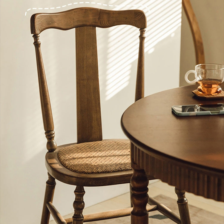 Traditional Vintage Scallop Shape Solid Wood Frame Dining Chair Slat Back Footrest For Dining Room