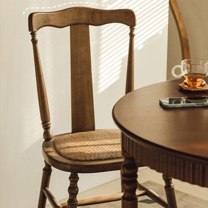 Traditional Vintage Scallop Shape Solid Wood Frame Dining Chair Slat Back Footrest For Dining Room