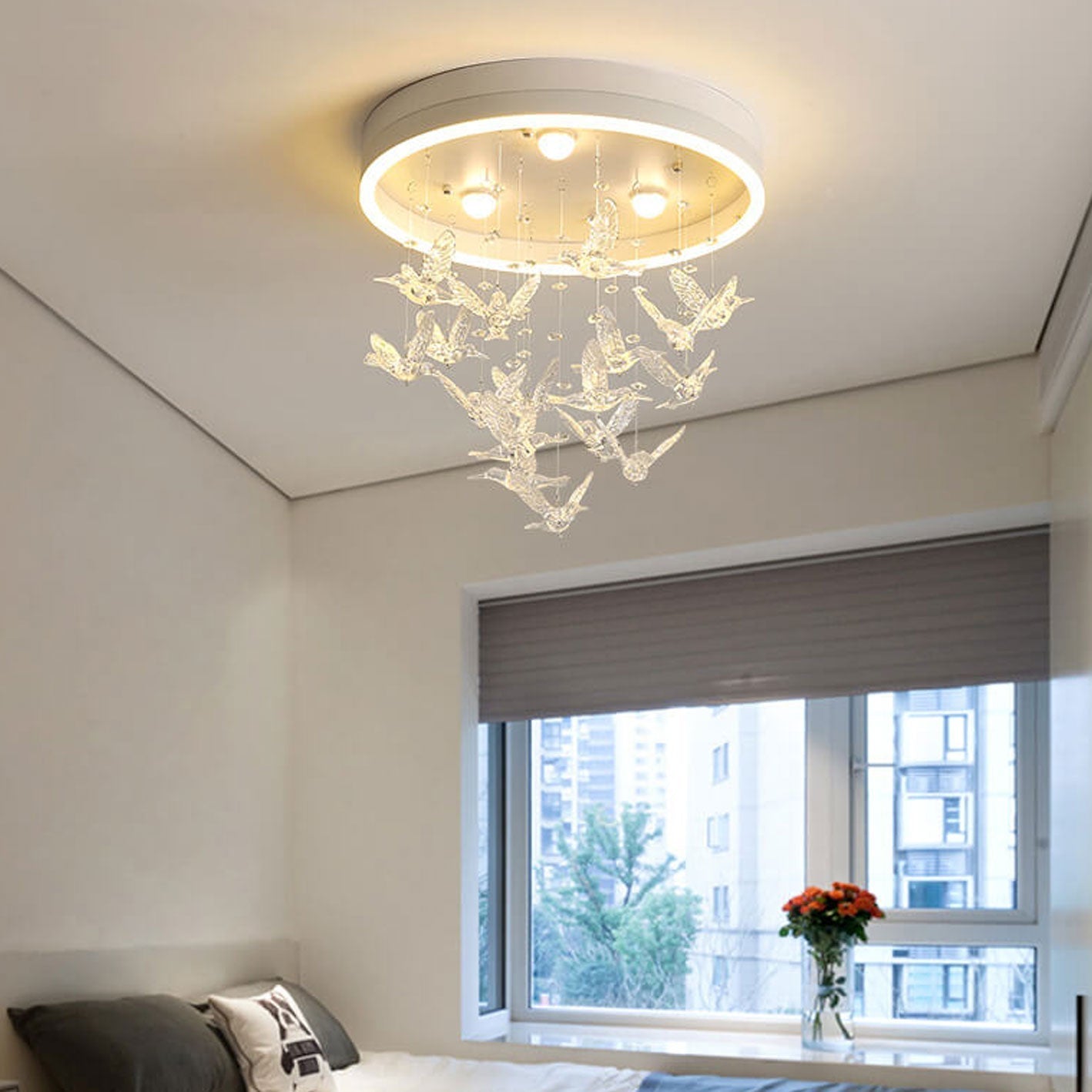 Modern Creative Cartoon Round Bird / Skirt Hanging LED Flush Mount Ceiling Light