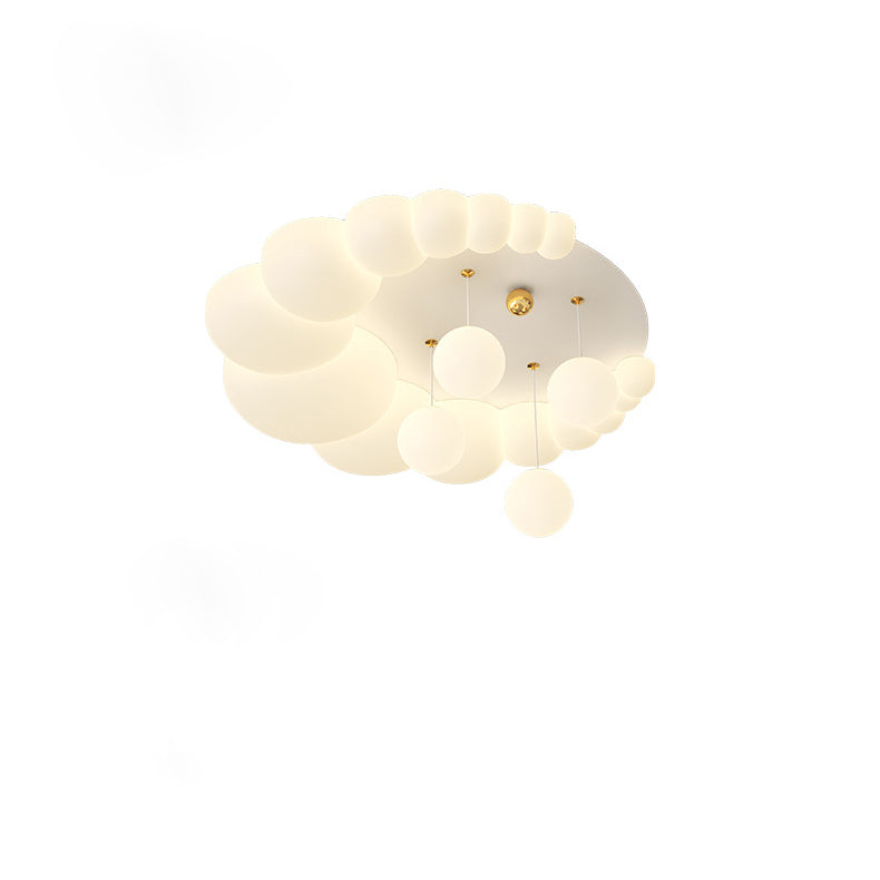 Modern Art Deco Oval Cream Bubble Flower Moon PE Iron LED Flush Mount Ceiling Light For Living Room