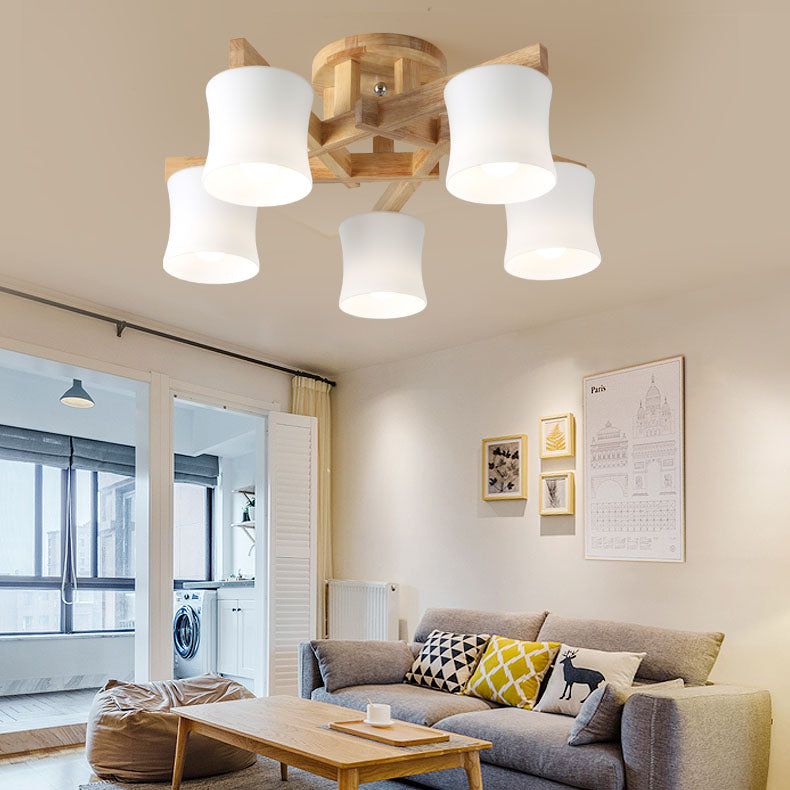 Nordic Simple Log Glass Cylinder Shade 3/5/8 Light Semi-Flush Mount Ceiling Light