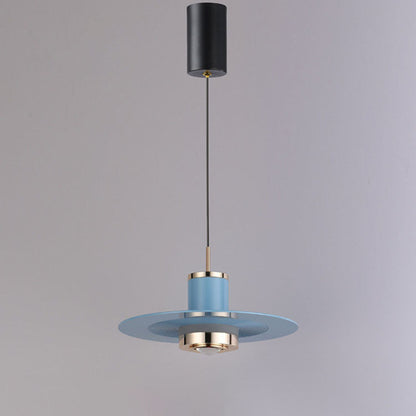 Modern Minimalist Cylinder Flying Saucer Hardware LED Pendant Light For Living Room