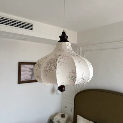 Traditional Vintage Chestnut Shaped Walnut Fabric Iron 1-Light Pendant Light For Bedroom