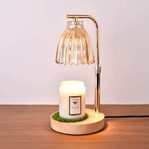 Modern Art Deco Flower Shaped Glass Iron Wood 1-Light Melting Wax Table Lamp For Bedroom