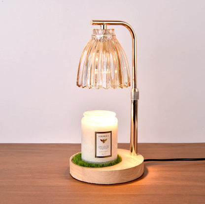 Modern Art Deco Flower Shaped Glass Iron Wood 1-Light Melting Wax Table Lamp For Bedroom