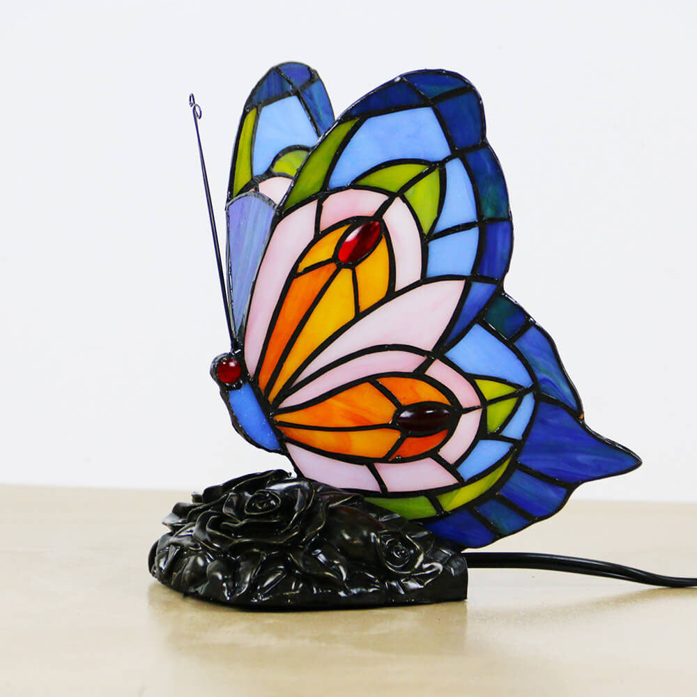 Vintage Tiffany Glass Butterfly Shape Night Light 1-Light Table Lamp