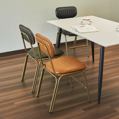 Contemporary Industrial PU Leather Iron Square Elliptical Stripe Dining Chair Backrest Footrest For Dining Room