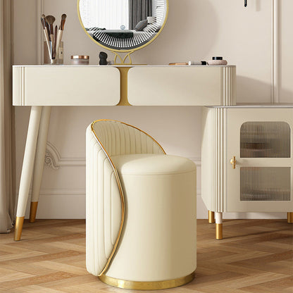 Modern Minimalist Cylinder Iron Nappa Leather Vanity Stool Backrest For Bedroom