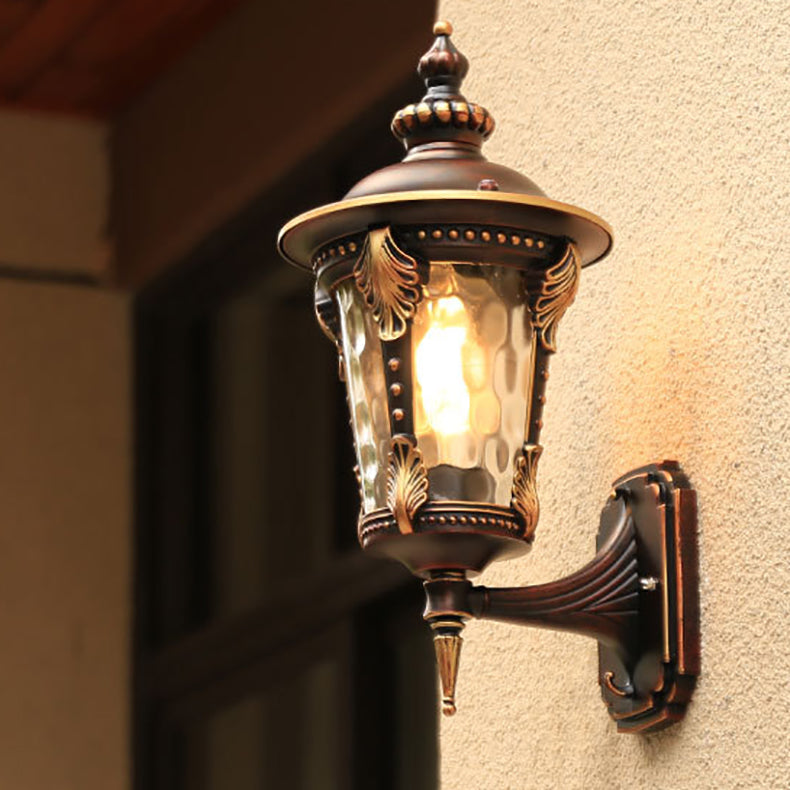 Traditional European Cylinder Quadrilateral Aluminum Glass 1-Light Wall Sconce Lamp For Outdoor Patio