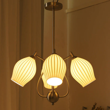 Vintage Minimalist Tulip Ceramic 4/6 Light Chandelier