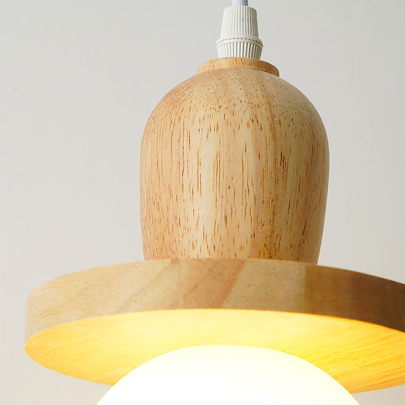 Traditional Japanese Wooden Linear Frame Globe Glass Shade 1/3/5-Light Island Light Chandelier For Living Room