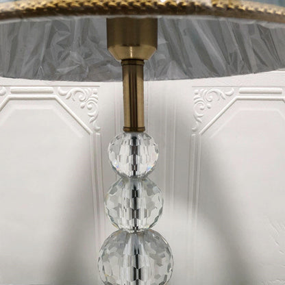 Traditional Vintage Cylinder Metal Crystal Fabric 1-Light Table Lamp For Bedroom