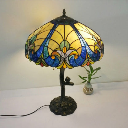 Traditional Tiffany Flower Stained Glass Resin Base 2-Light Table Lamp For Living Room