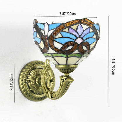 Tiffany Cup Dragonfly Tulip Zinc Alloy Stained Glass 1-Light Wall Sconce Lamp