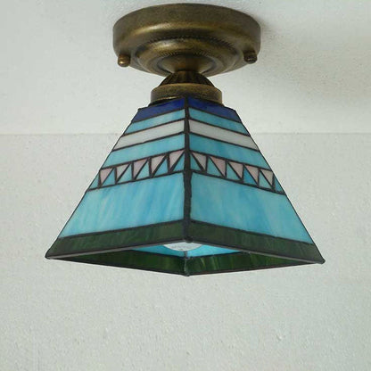 European Vintage Tiffany 1-Light Semi-Flush Mount Light