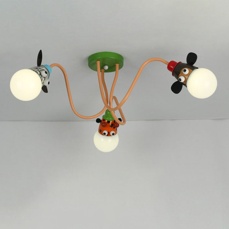 Cartoon Creative Animal Light Head 3/4/5 Light Kids Semi-Flush Mount Ceiling Light