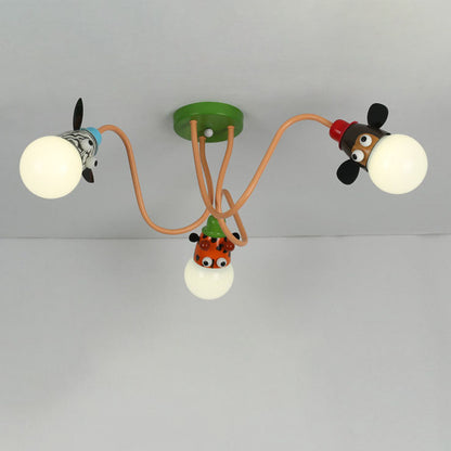 Cartoon Creative Animal Light Head 3/4/5 Light Kids Semi-Flush Mount Ceiling Light