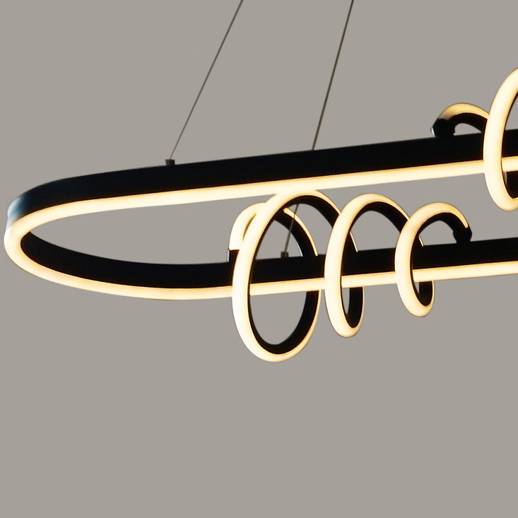 Modern Minimalist Oval Spiral Iron Aluminium Silicone LED Island Light Chandelier For Dining Room
