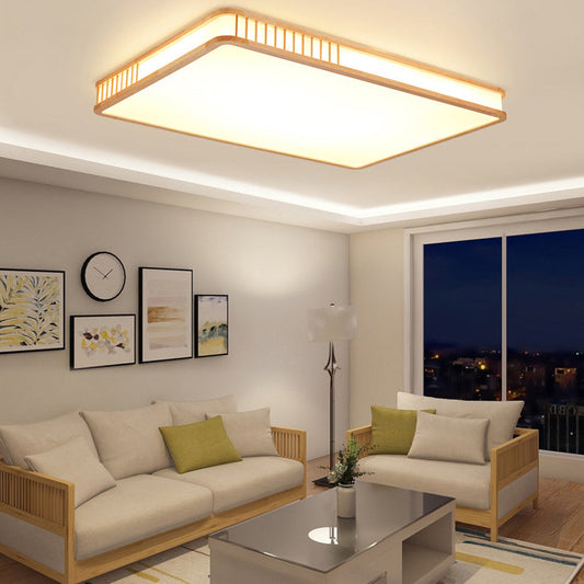 Japanese Minimalist Log Square LED Flush Mount Ceiling Light