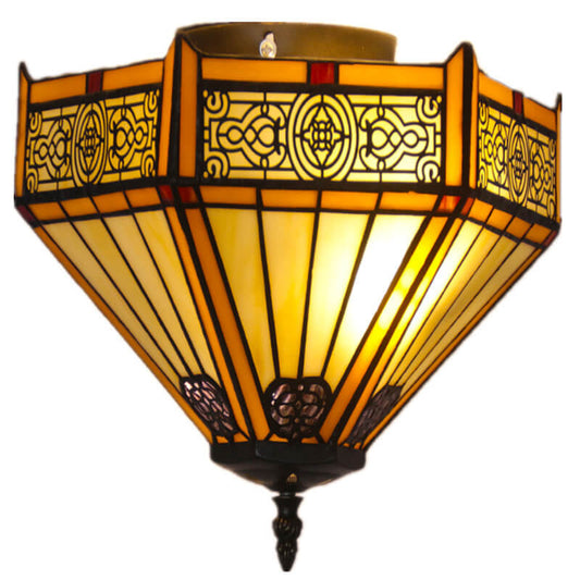 European Retro Tiffany Funnel Design 2-Light Semi-Flush Mount Light