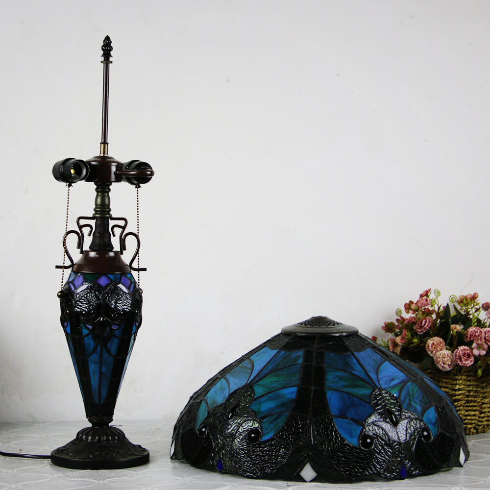 European Light Luxury Vintage Tiffany Glass Resin 2-Light Table Lamp