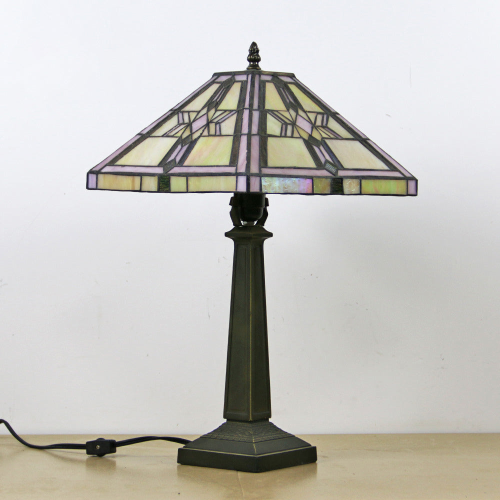 Traditional Tiffany Conic Diamond Deer Alloy Glass 1-Light Table Lamp For Study
