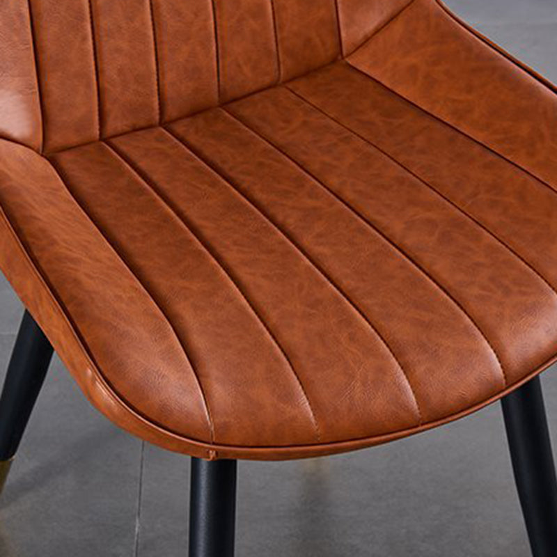 Modern Luxury Square Curved Faux Leather Metal Dining Chair Backrest Armless For Dining Room
